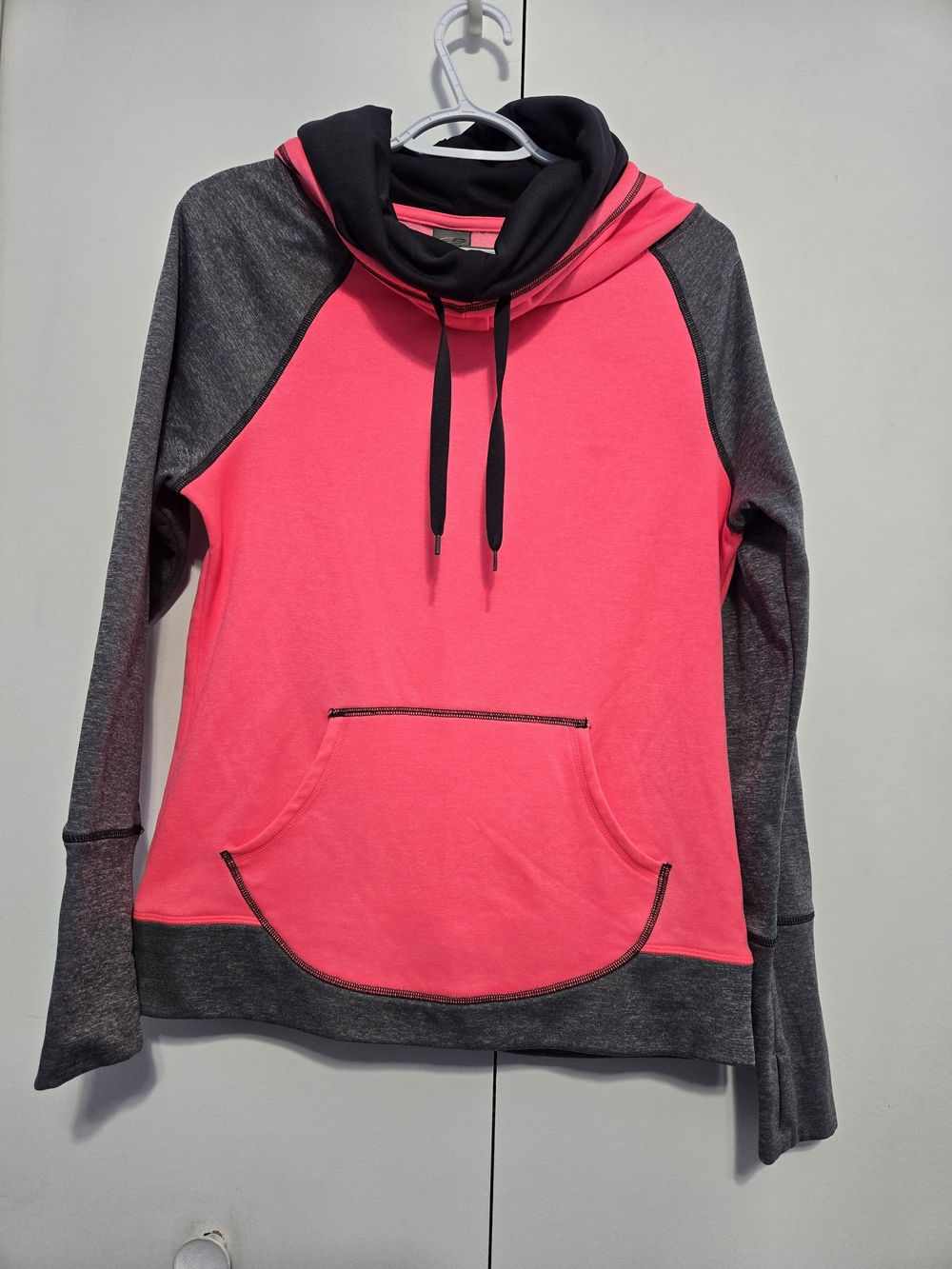 Champion Duo Dry Hoodie Women's Medium Pink Gray Pullover Thumbholes‎